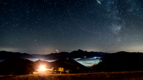 milky way in starry night landscape time lapse