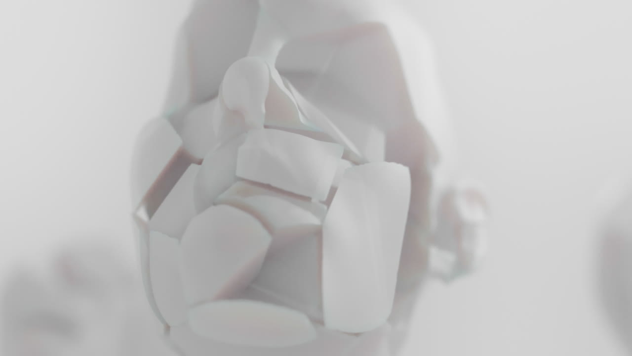 Destroyed android head on spike in white space