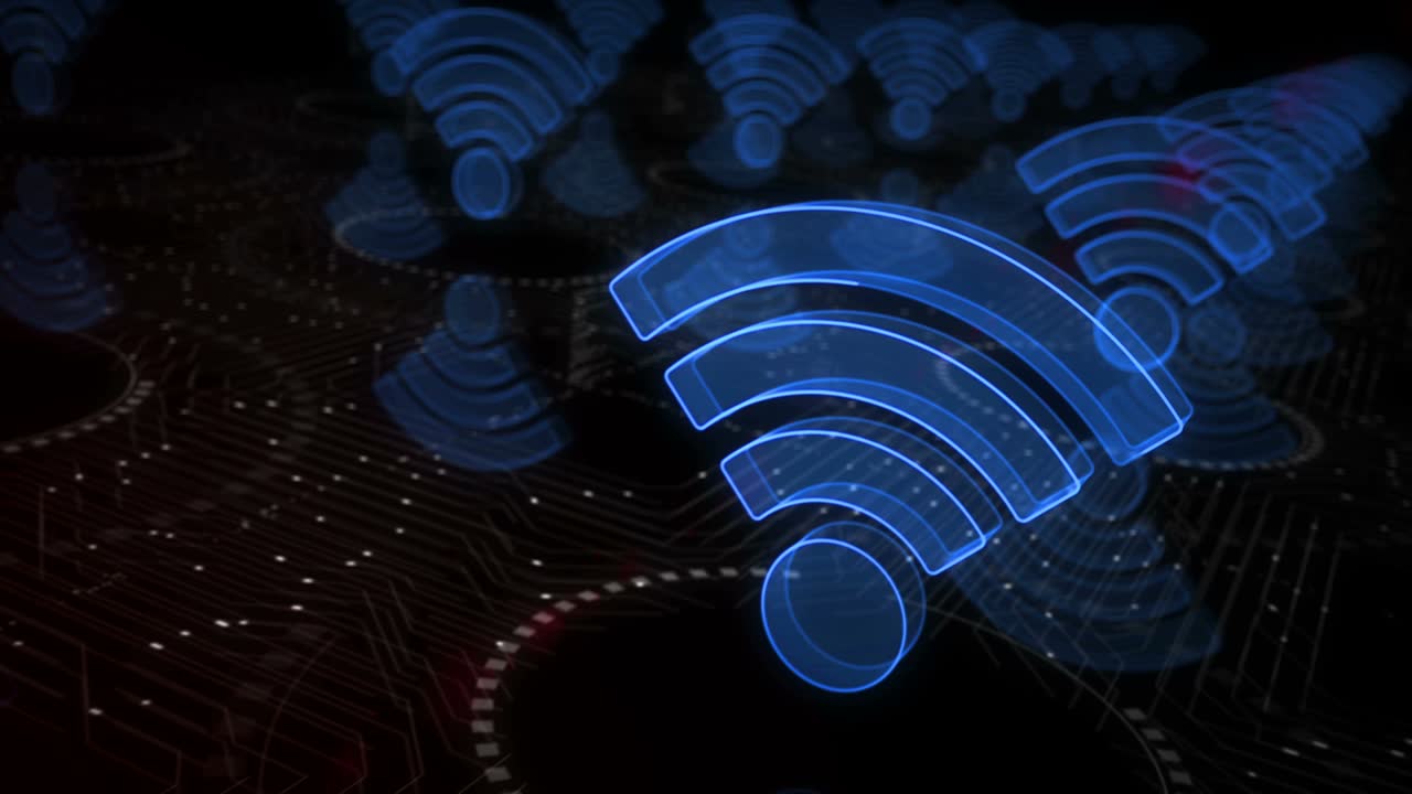 los símbolos de comunicación de la red móvil wi-fi son un concepto cibernético de bucle.