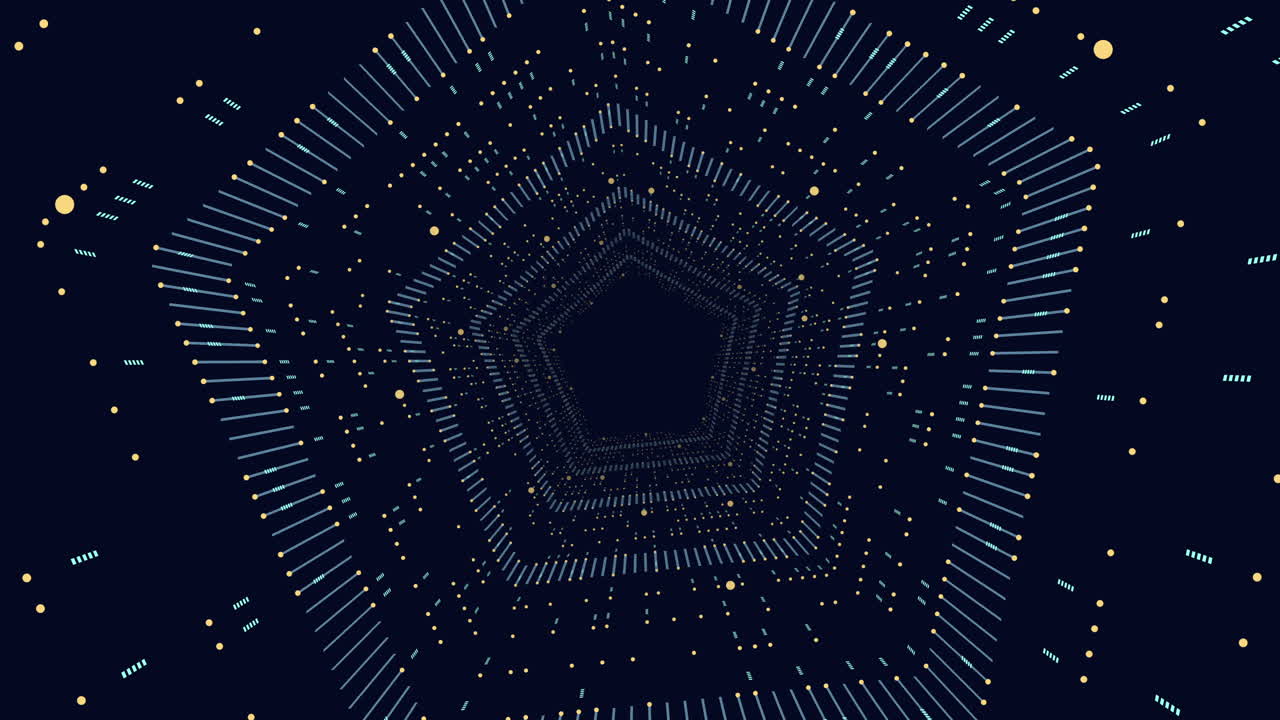 点と線がらせん状に動くネオンの未来的な六角形