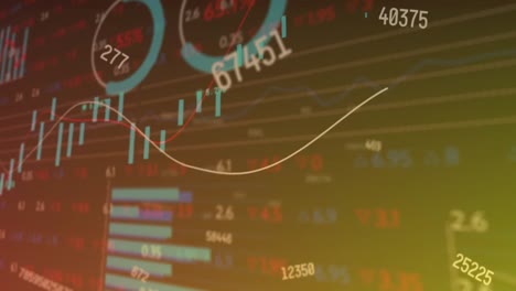 Animation-Sich-ändernder-Zahlen,-Statistik,-Börsendatenverarbeitung-Auf-Farbverlaufshintergrund