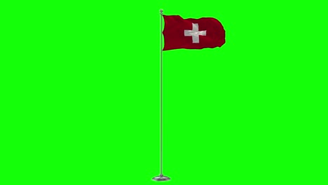 switzerland 3d illustration of the waving flag on a pole with chroma key