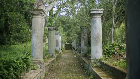 beautiful view of an historical street in capri full of ancient columns