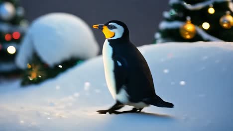 pingüino junto al árbol de navidad