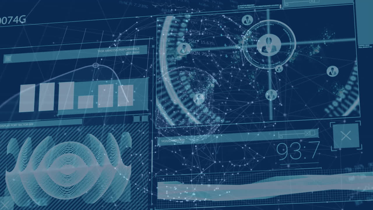 스크린에서 통계와 데이터 처리의 애니메이션