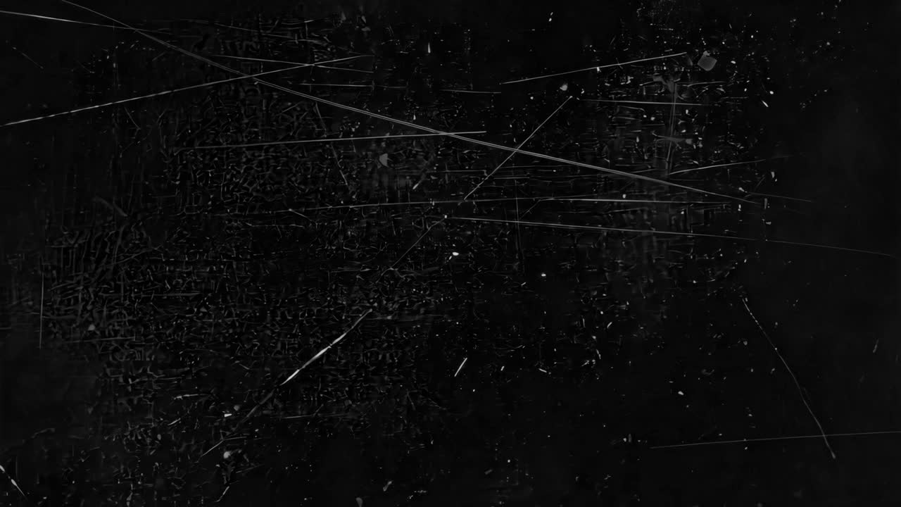 Grunge scratched dark texture animated overlay, transparent 4K video, alpha channel, ProRes 4444