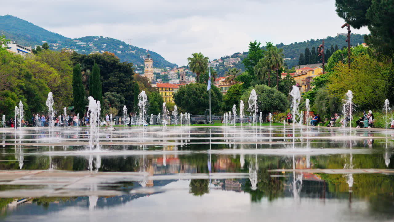 Close up of a water fountain in the Promenade du Paillon park in Nice, France