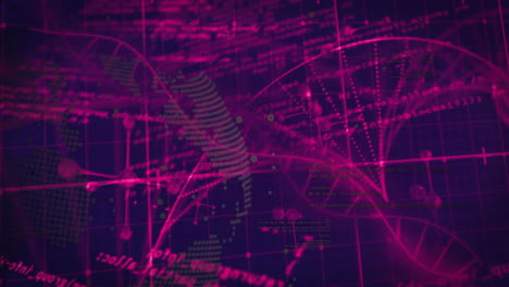 animation of digital data and mathematical equations on abstract purple background
