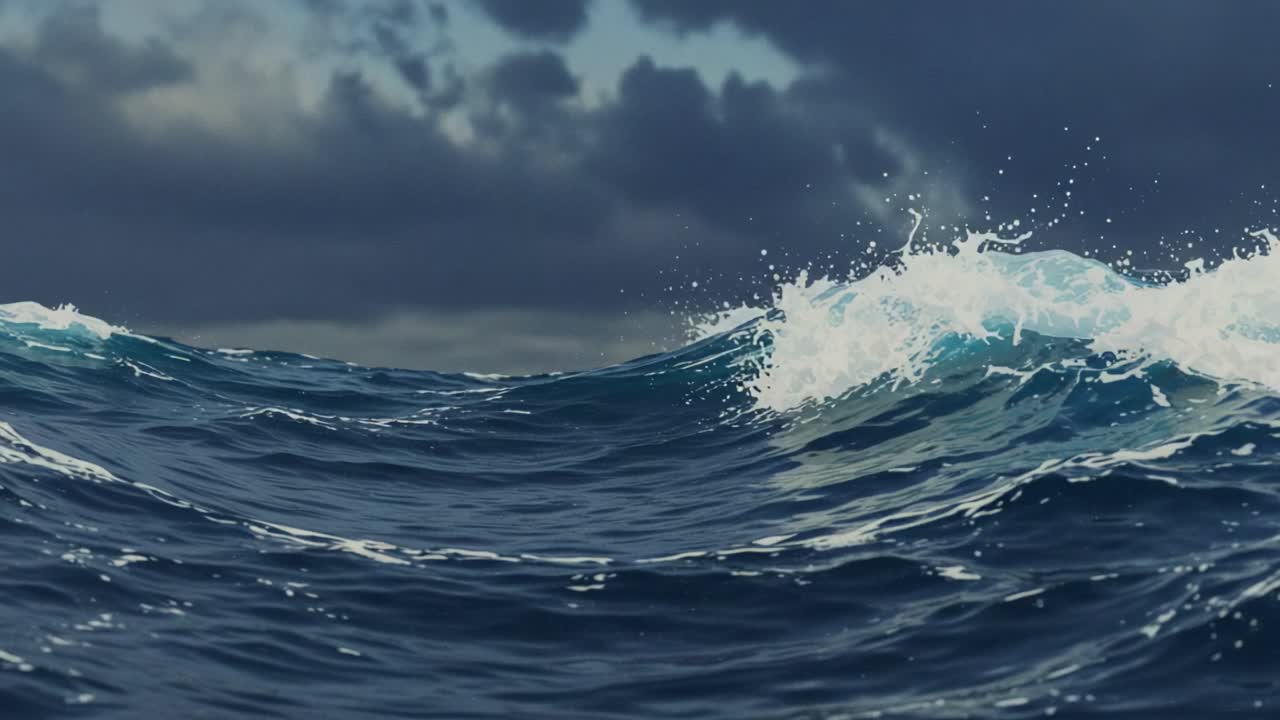 The Dynamic Motion of Ocean Waves Under a Cloudy Sky: A Captivating Journey Through Nature's Powerful Water Currents and Their Stunning Crests