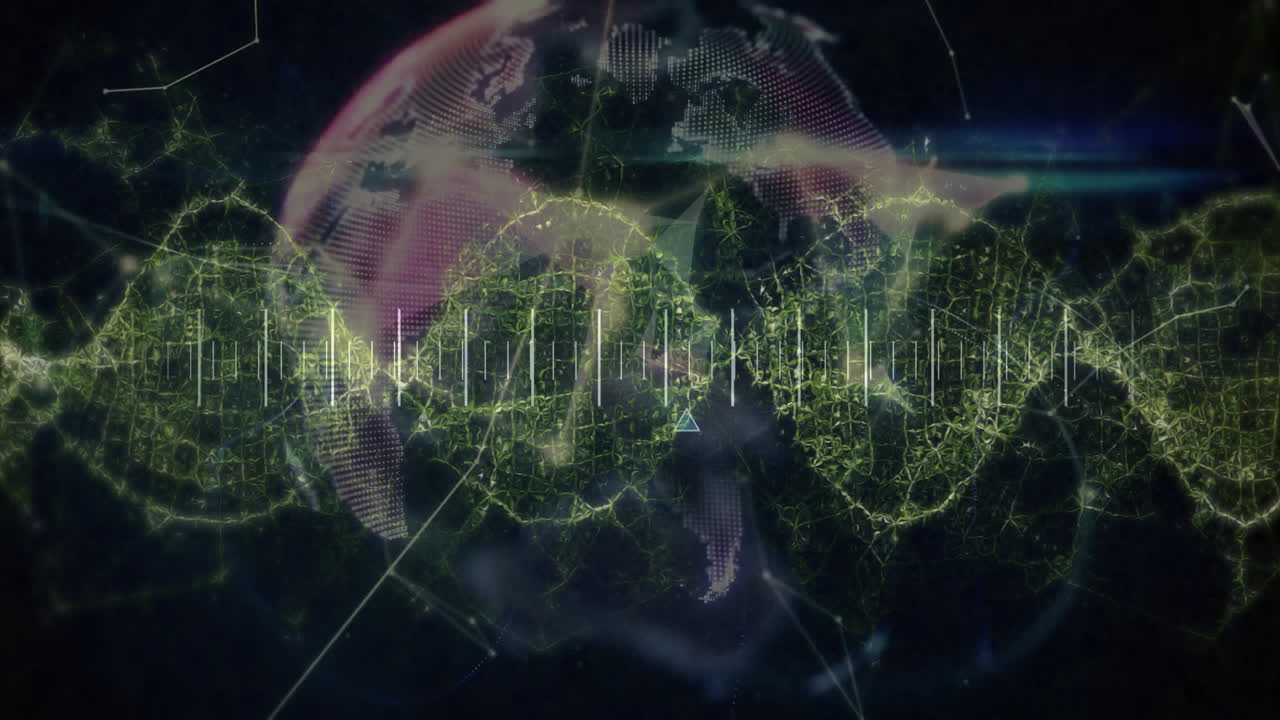 Animating DNA strand and data processing over abstract background