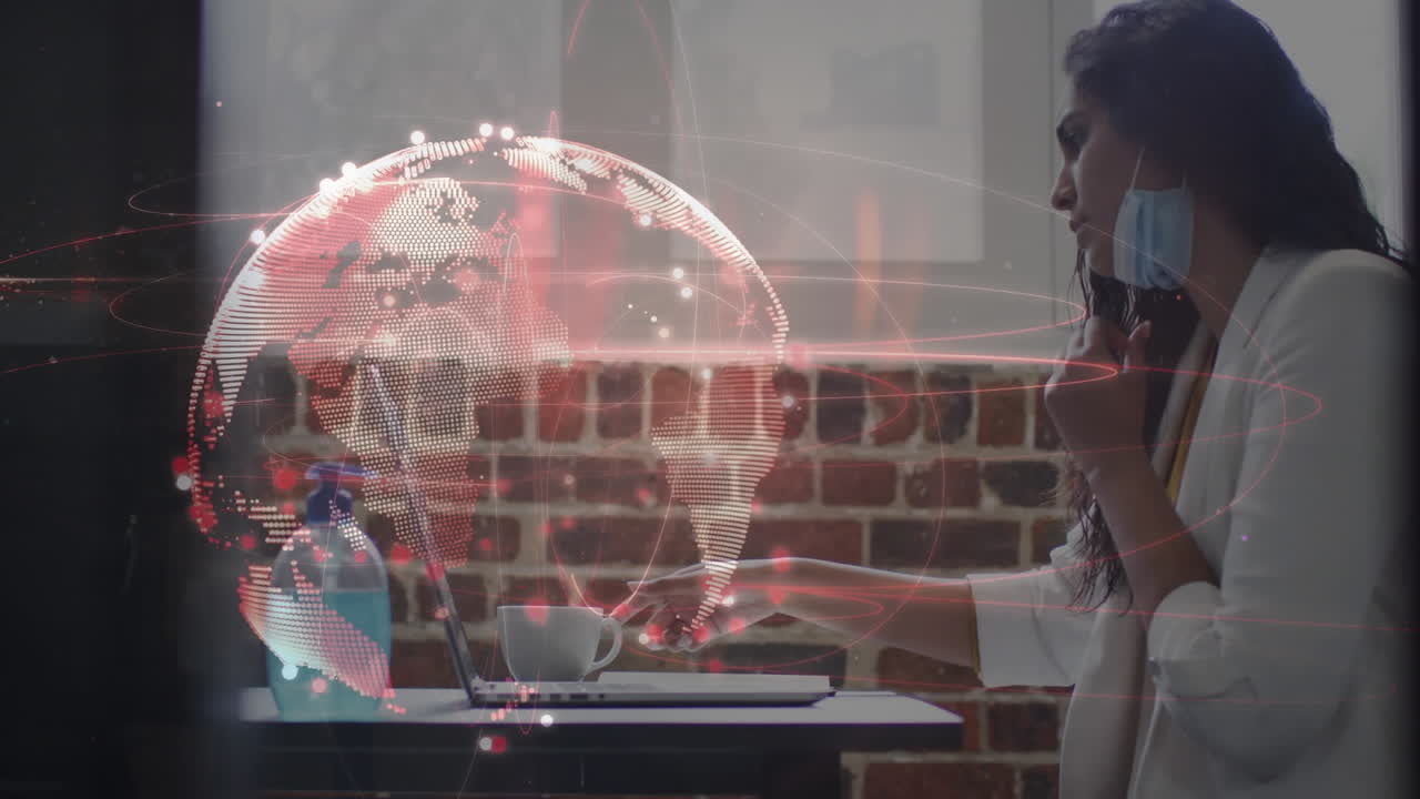 animación de la red de conexiones y el mundo sobre la mujer en el cargo