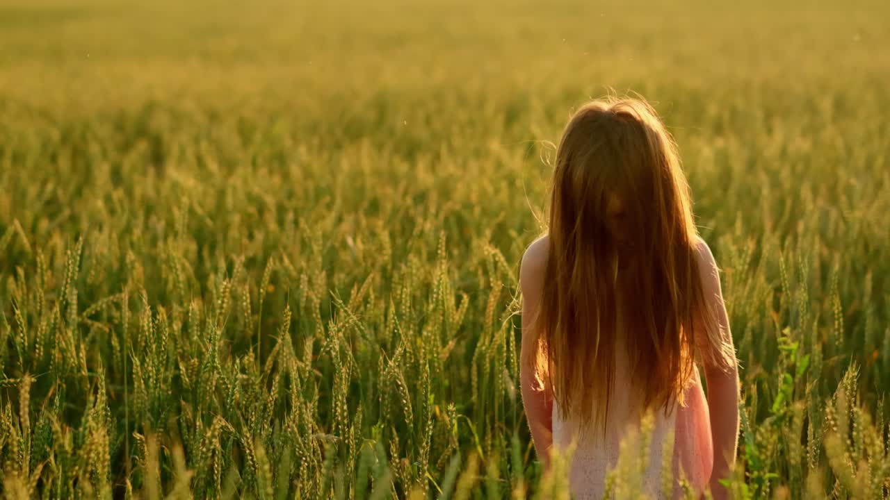 Girl in a wheat field at sunset