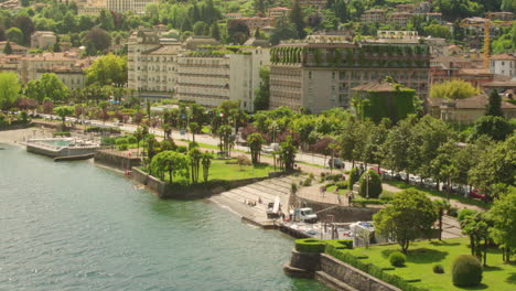 Aerial-shot-of-the-beautiful-town-Stresa-in-Lago-Maggiore