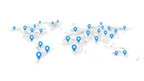corporate world map wireframe mesh polygonal blue pointers global loop background.