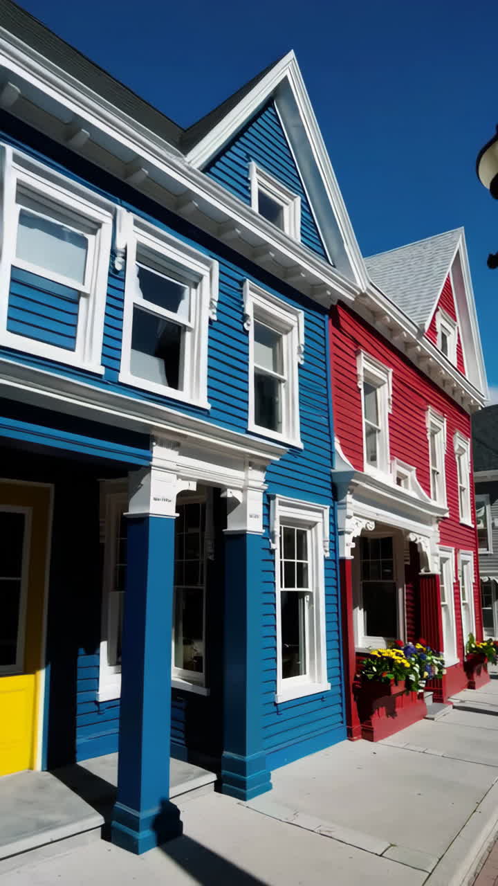 Vibrant Houses and a Person on a Sunny Street