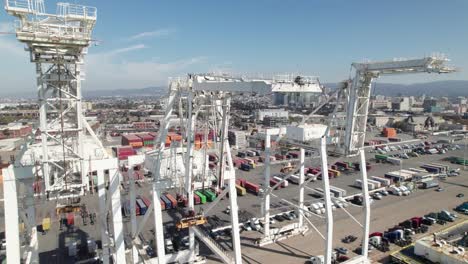 Ship-to-shore container cranes at industrial yard