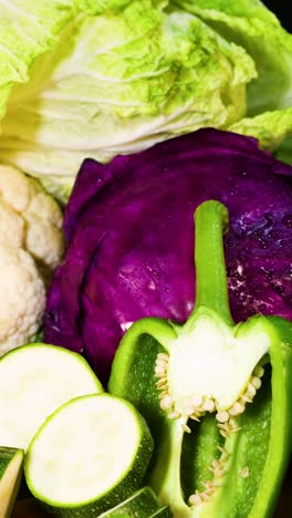 assorted vegetables arranged against a black background