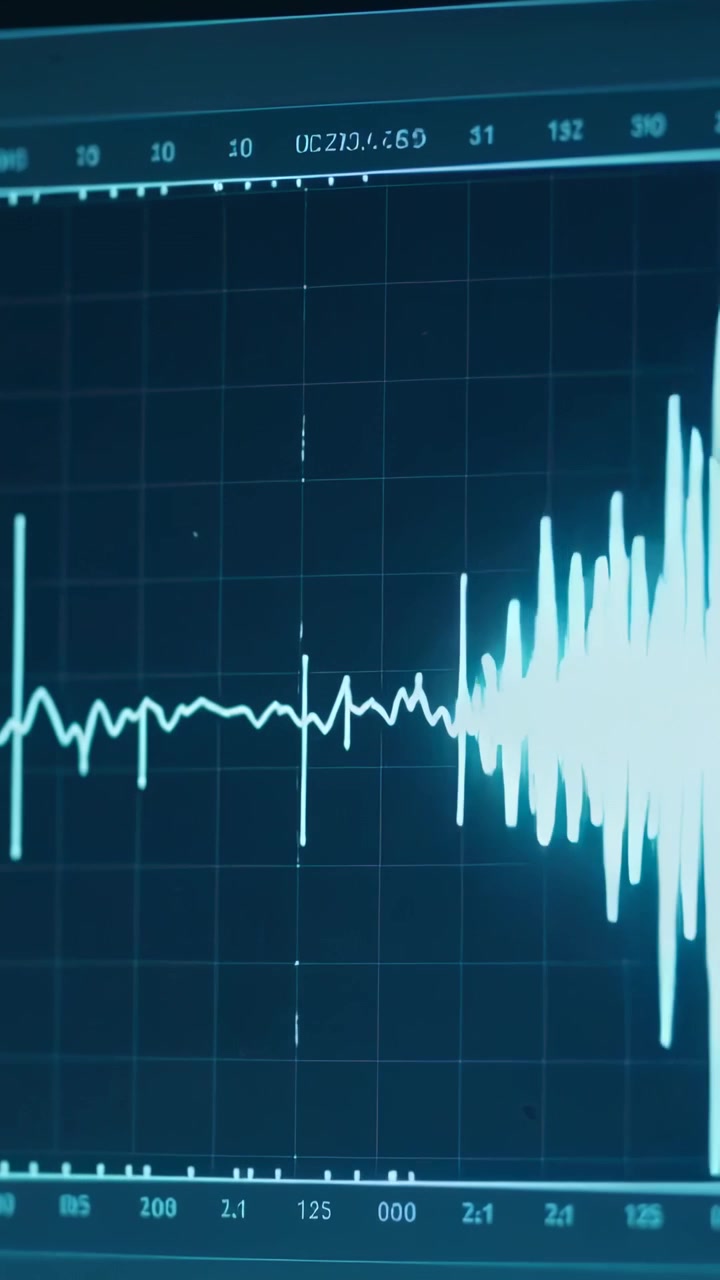 Vertical video: Reacting to burst onset, cyan trace peaking then settling on monitor ticks visible