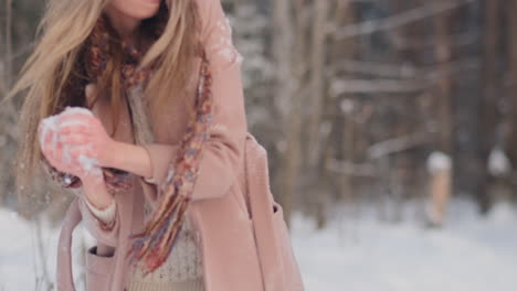 young couple playing outdoors. winter season.