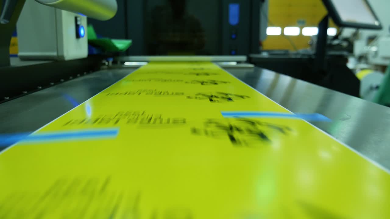 machine printing labels for products. industrialization to improve chain production