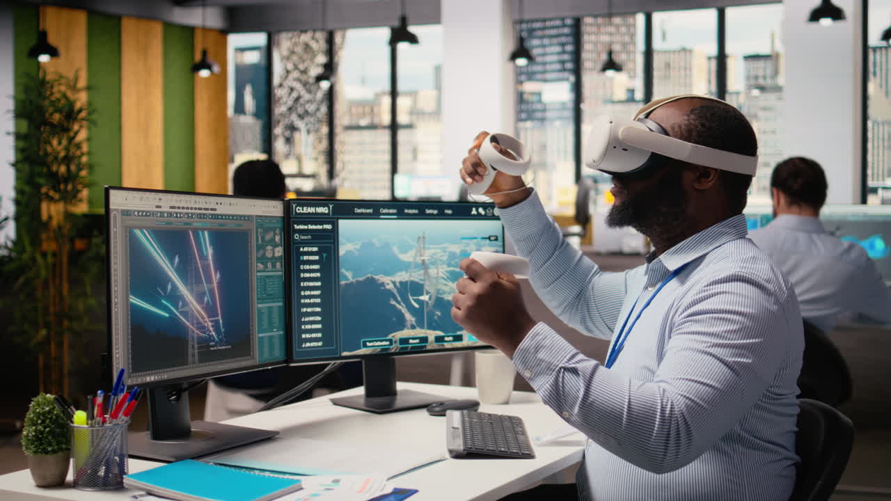 Worker Uses Vr Headset To Optimize Electrical Grid And Wind Farm Layout