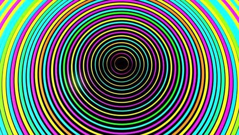 abstract geometric looped bg con anillos forman estructura compleja y efectos de luz. anillos flash luces de neón multicolor. bombillas de anillo de neón para espectáculos o eventos, festivales o conciertos, clubes nocturnos vj.