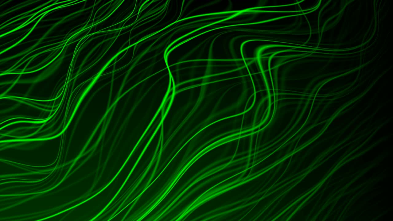 líneas onduladas líquidas brillantes verdes luces de neón abstractas fondo de movimiento