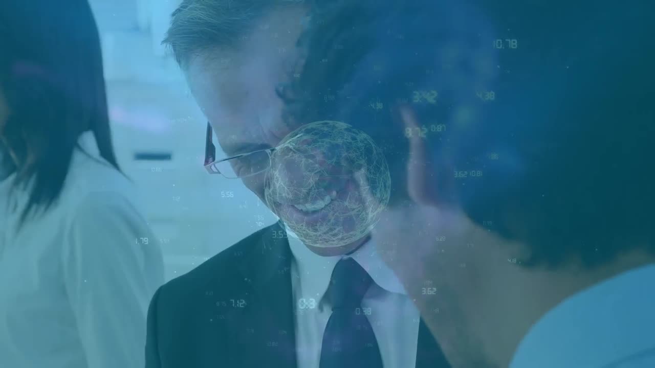 다양한 사업가들에 대한 세계 및 금융 데이터 처리의 애니메이션