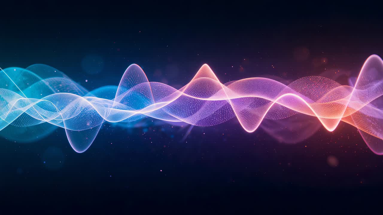 Opening frame revealing multi-layered waveform oscillating in dark starfield, with drifting dust