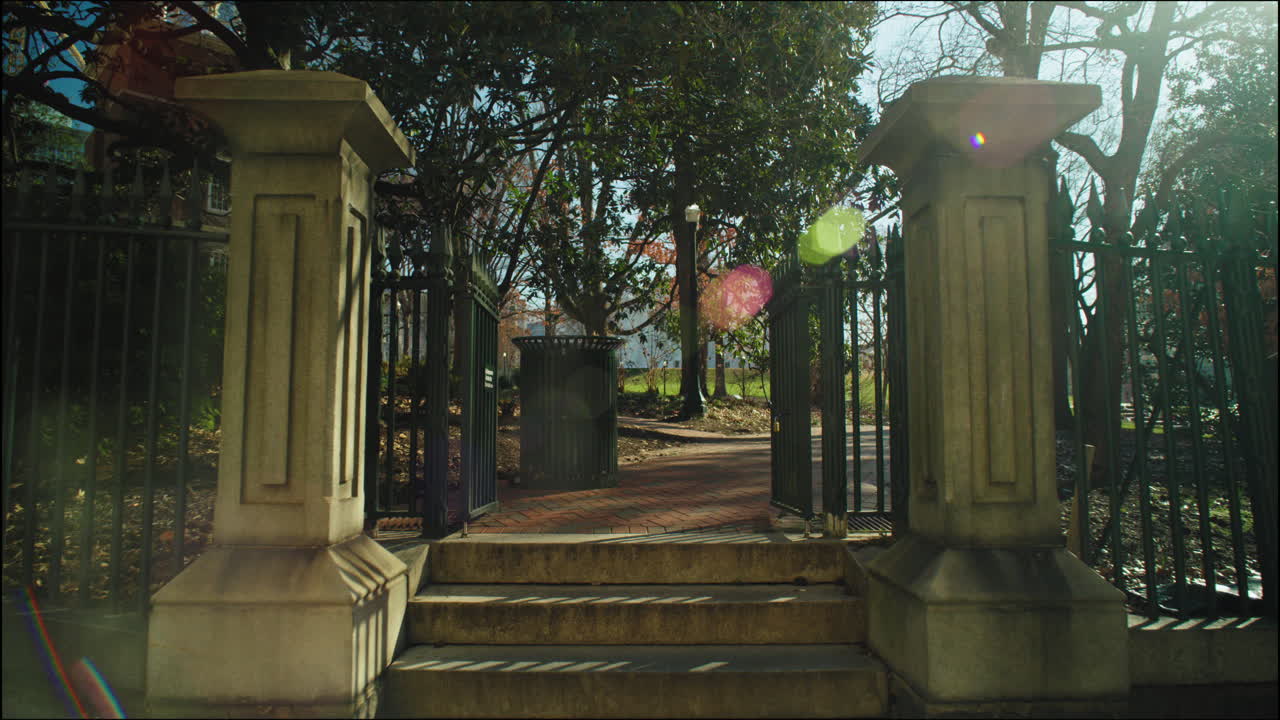 Gimbal shot of a walkway outside the state capitol in Richmond, Virginia