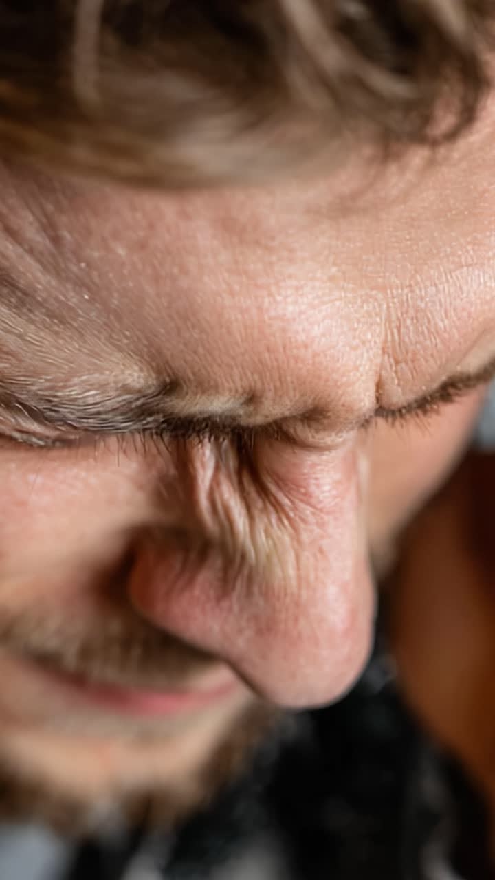 Close-Up of a Person's Facial Expression, Capturing the Intensity of Contorted Features and Emotional Response During a Moment of Concentration or Distress