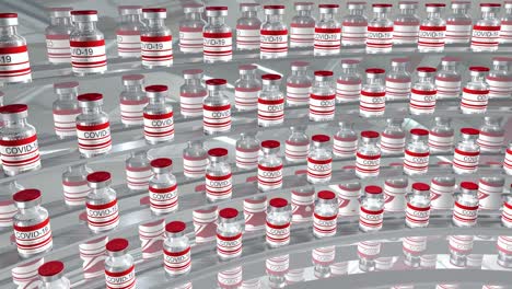 red bottles coronavirus vaccine covid-19. glass vials with sars-cov-2 vaccine. seamless loop 3d render for video editing, loop for video editing, loop