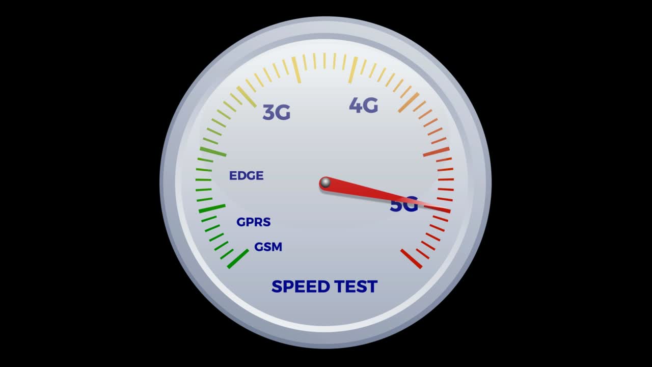 Speed test. Speedometer, meter with graduated scale. hi-speed 5g technology meter speed test.  Animated illustration
