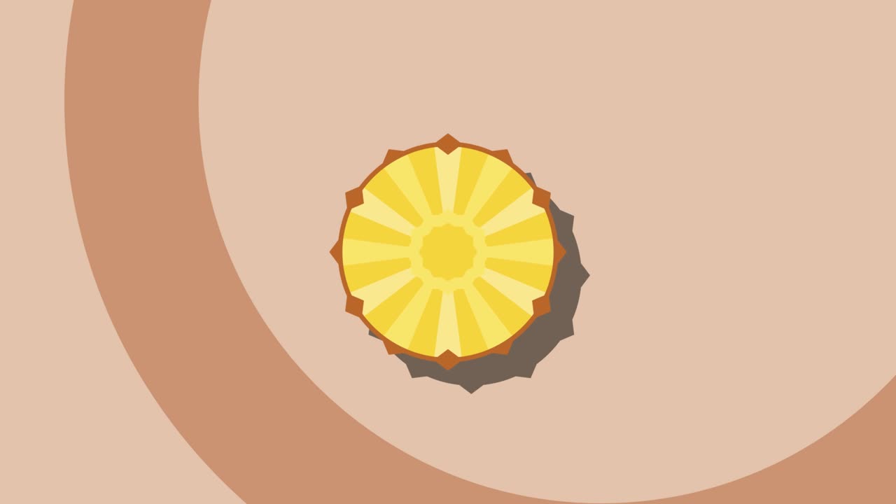símbolo animado de la fruta de la piña en un fondo marrón. animación de alimentos de bucle sin costuras con elementos simples y estilosos repetidos