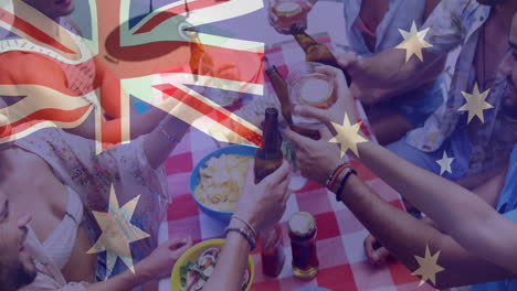 toasting drinks at picnic gathering with animation over australian flag