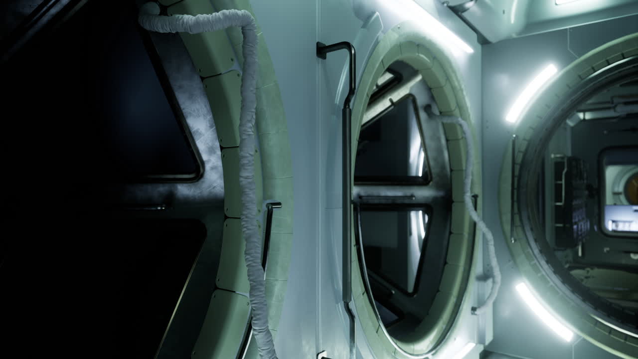 Futuristic space station interior with glowing features and tech