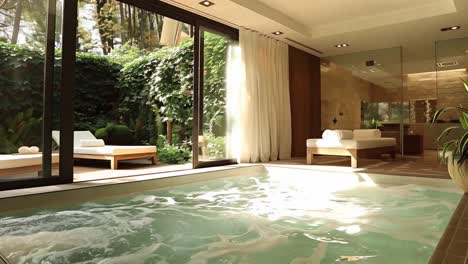 luxury indoor swimming pool with garden view
