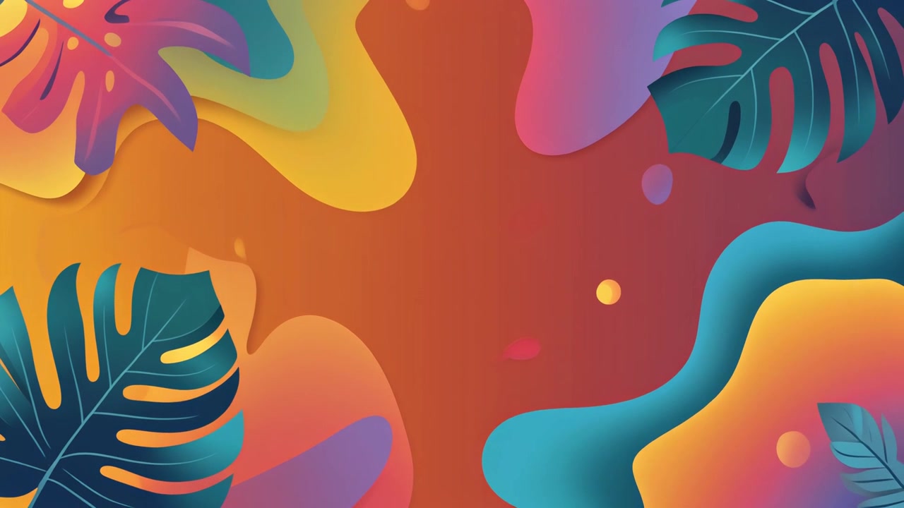 Abstract Motion Background with Tropical Leaves and Fluid Shapes