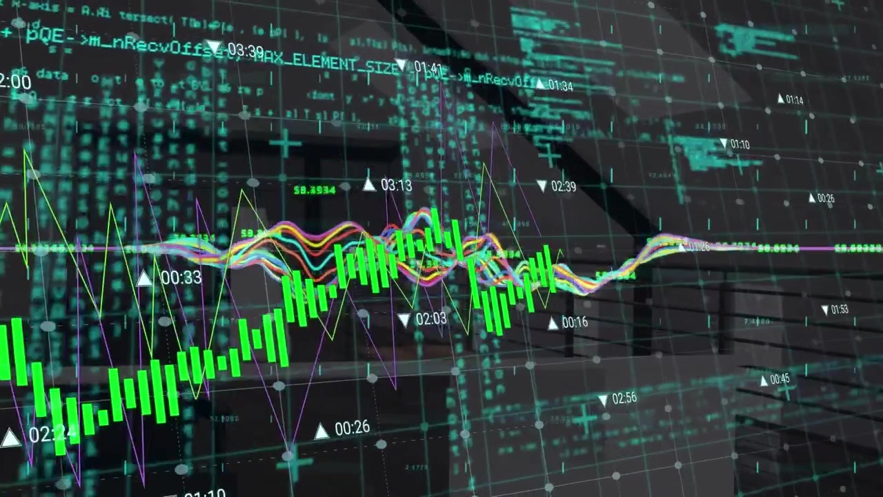 Animation of data processing over grid network against empty office