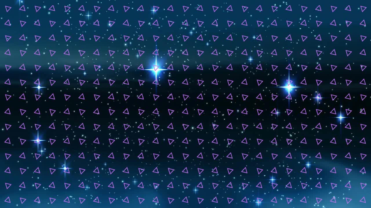 Faint blue glow appearing triggers purple triangle grid showing sweeping blue band and flares