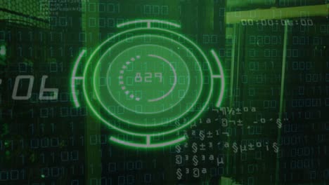 animación del escaneo del alcance con procesamiento de datos sobre la sala del servidor