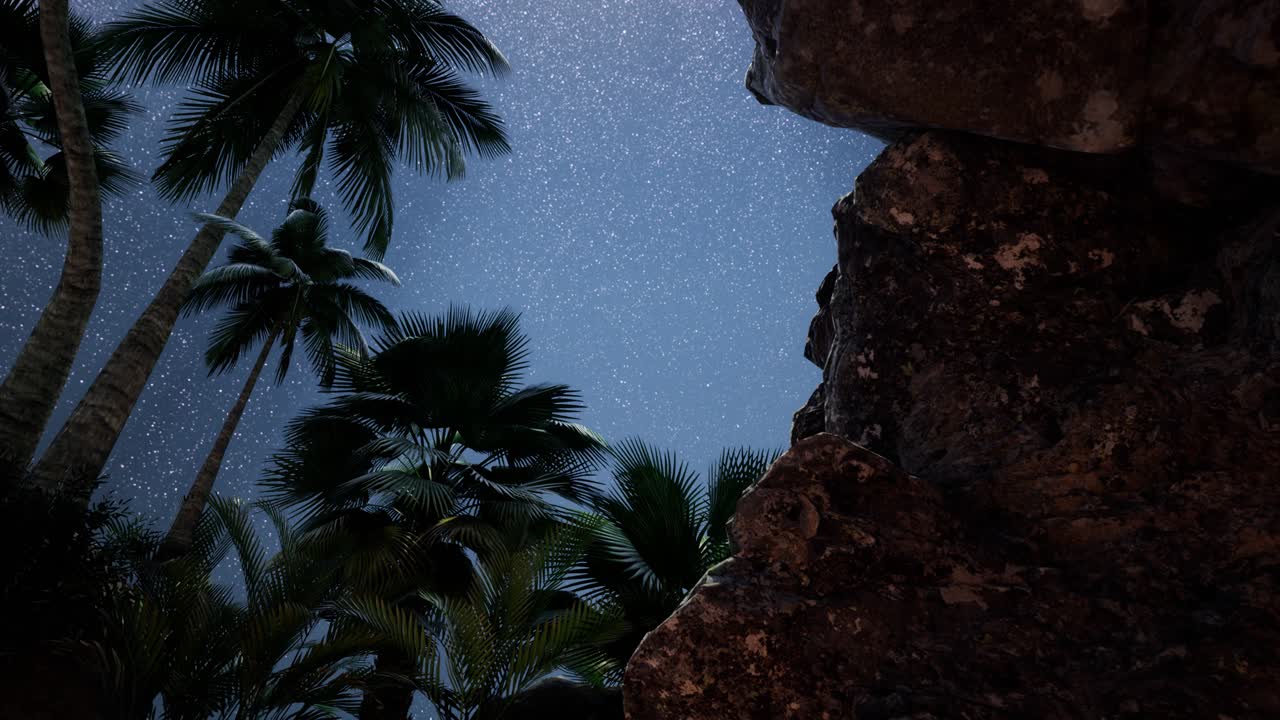 모래석 협곡 벽과 손바닥 위에 4k 하이퍼 ⁇ 스 스타 트레일