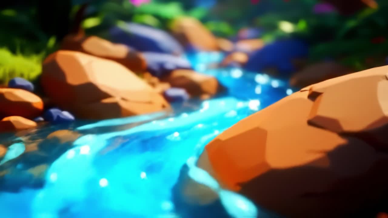 A Beautiful Scenic View of a Sparkling Stream Flowing Through a Colorful Forest, Creating a Lush and Serene Nature Experience