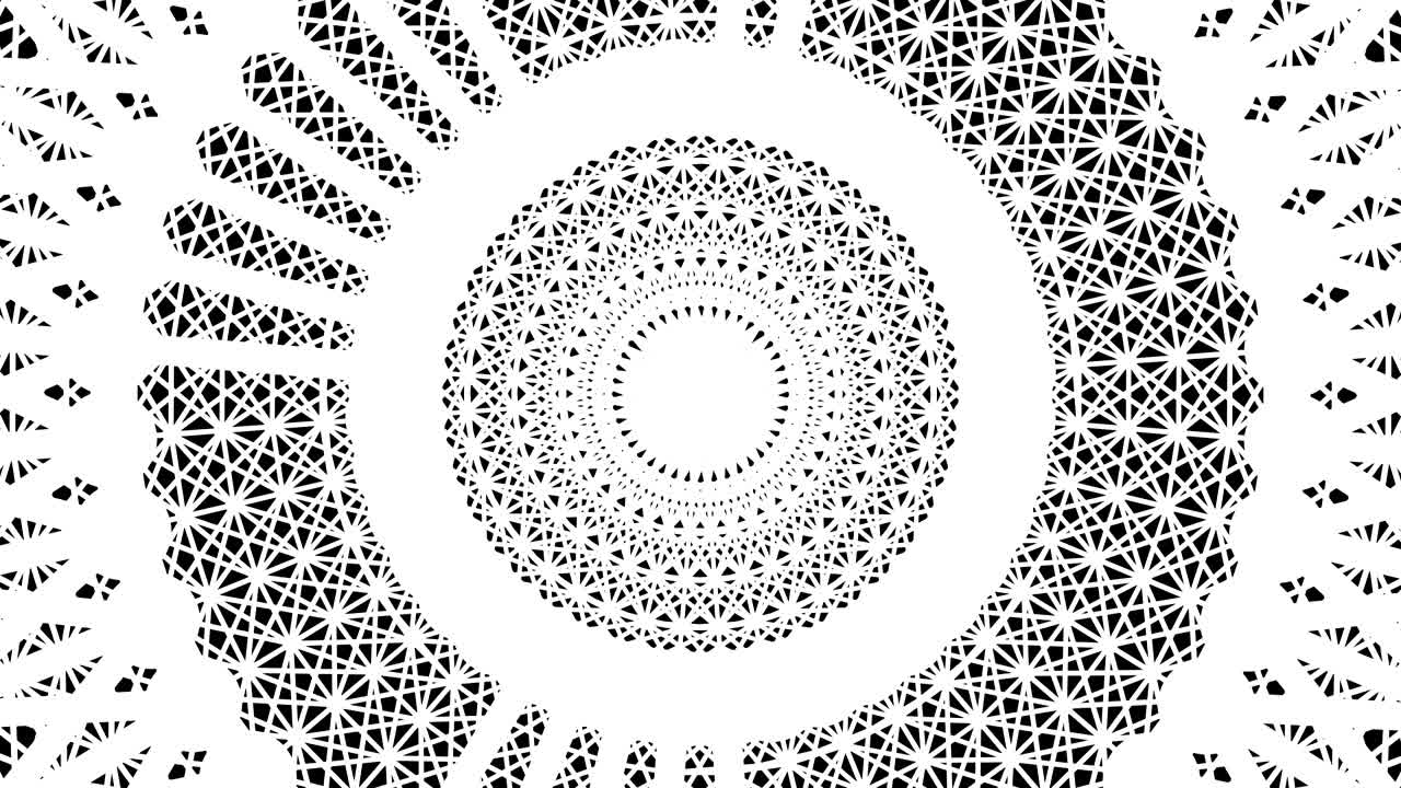 원시적인 loopable 애니메이션: 기하학적 둥근 모양이 회전합니다.