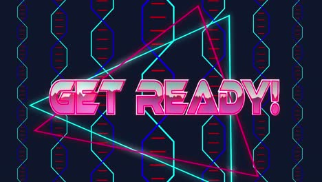 animation of get ready text over neon shapes on black background