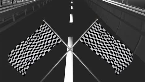 Animation-of-checkered-flag-floating-on-the-road-