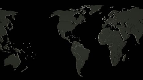 loopable 3d animation of a black world map on black background. scrolling from left to right