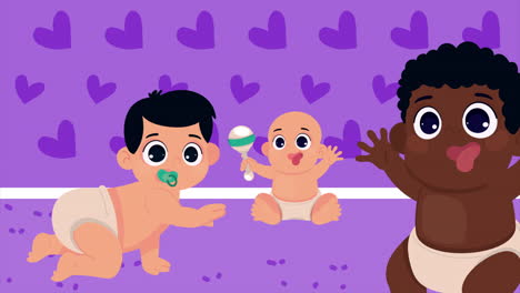 cute little babies boys playing animation