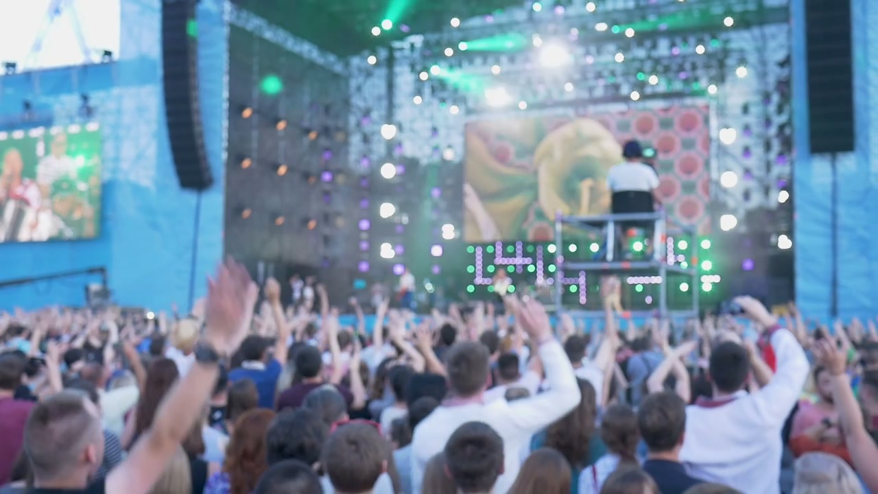 Energetic Crowd Enjoying a Live Music Festival Performance