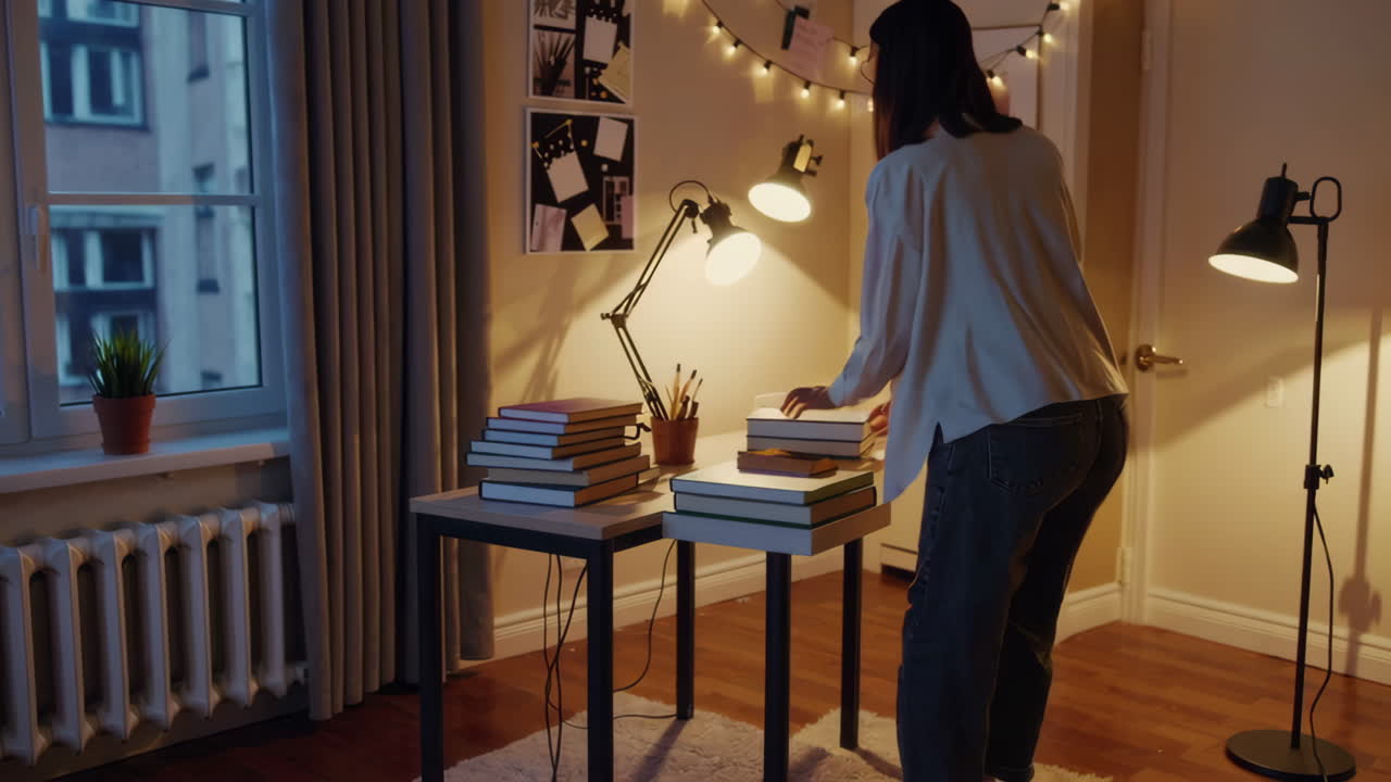 Girl studying at night in her bedroom